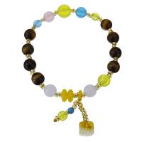 Stone Powder Bracelet, with Glass Beads & Tiger Eye & Nylon Cord, synthetic, fashion jewelry & for woman  Approx 7 Inch 