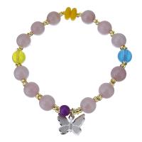 Poudre de pierre bracelet, avec Des billes de verre & corde en nylon & quartz rose, papillon, synthétique, bijoux de mode & bracelet à breloques & pour femme  Environ 7 pouce, Vendu par brin
