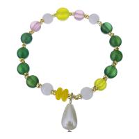 Stone Powder Bracelet, with Glass Beads & Nylon Cord & Plastic Pearl, synthetic, fashion jewelry & for woman  Approx 7 Inch 