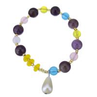Stone Powder Bracelet, with Glass Beads & Nylon Cord & Amethyst, synthetic, fashion jewelry & for woman  Approx 7 Inch 