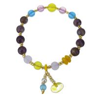 Stone Powder Bracelet, with Glass Beads & Nylon Cord & Amethyst, synthetic, fashion jewelry & for woman  Approx 7 Inch 