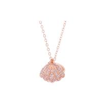 Cubic Zircon Micro Pave Brass Necklace, with Plastic Pearl, Shell, plated, micro pave cubic zirconia & for woman nickel, lead & cadmium free, 12*10mm Inch 