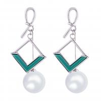 Brass Drop Earring, with Plastic Pearl, plated, for woman & enamel 58*25mm 