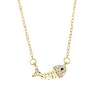Cubic Zircon Micro Pave Brass Necklace, Fish Bone, plated, micro pave cubic zirconia & for woman 20mm .4 Inch 