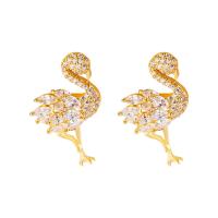 Rhinestone Brass Stud Earring, Bird, gold color plated, fashion jewelry & for woman & with rhinestone, 23*16mm 