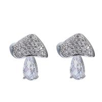 Rhinestone Brass Stud Earring, mushroom, silver color plated, fashion jewelry & for woman & with rhinestone, 15*11mm 