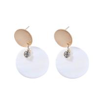 Rhinestone Brass Drop Earring, with Shell, gold color plated, for woman & with rhinestone, 33*20mm 