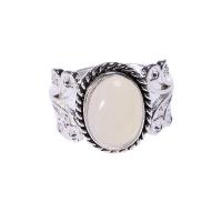 Zinc Alloy Finger Ring, with Moonstone, antique silver color plated & for woman & blacken, US Ring 