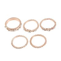 Zinc Alloy Ring Set, with Rhinestone, rose gold color plated, 5 pieces & for woman, nickel, lead & cadmium free 