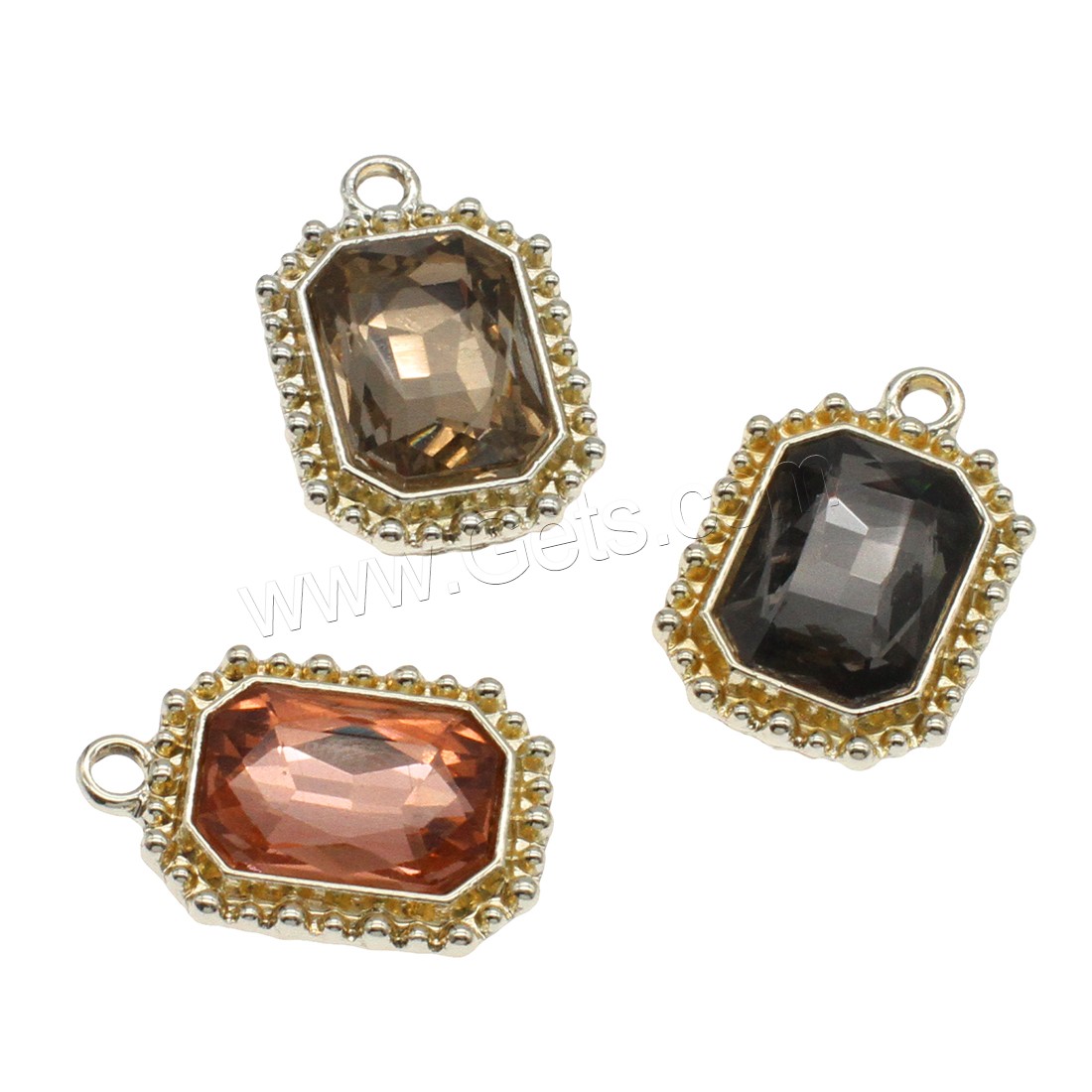 Zinc Alloy Pendant, with Glass, Rectangle, plated, different size for choice, more colors for choice, Hole:Approx 2mm, Sold By Bag