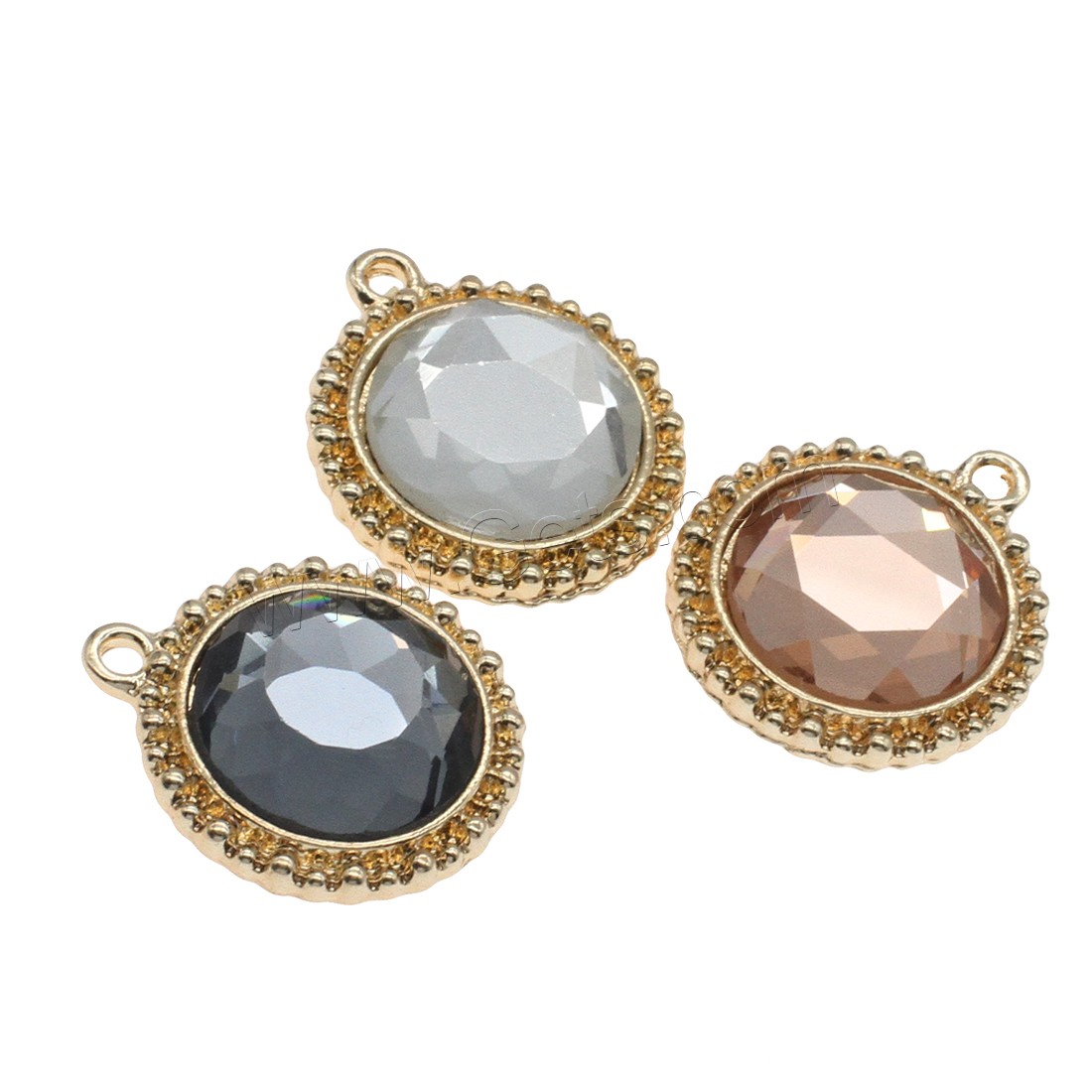 Zinc Alloy Flat Round Pendants, with Glass, gold color plated, fashion jewelry & different size for choice, more colors for choice, Hole:Approx 1.5mm, Sold By Bag