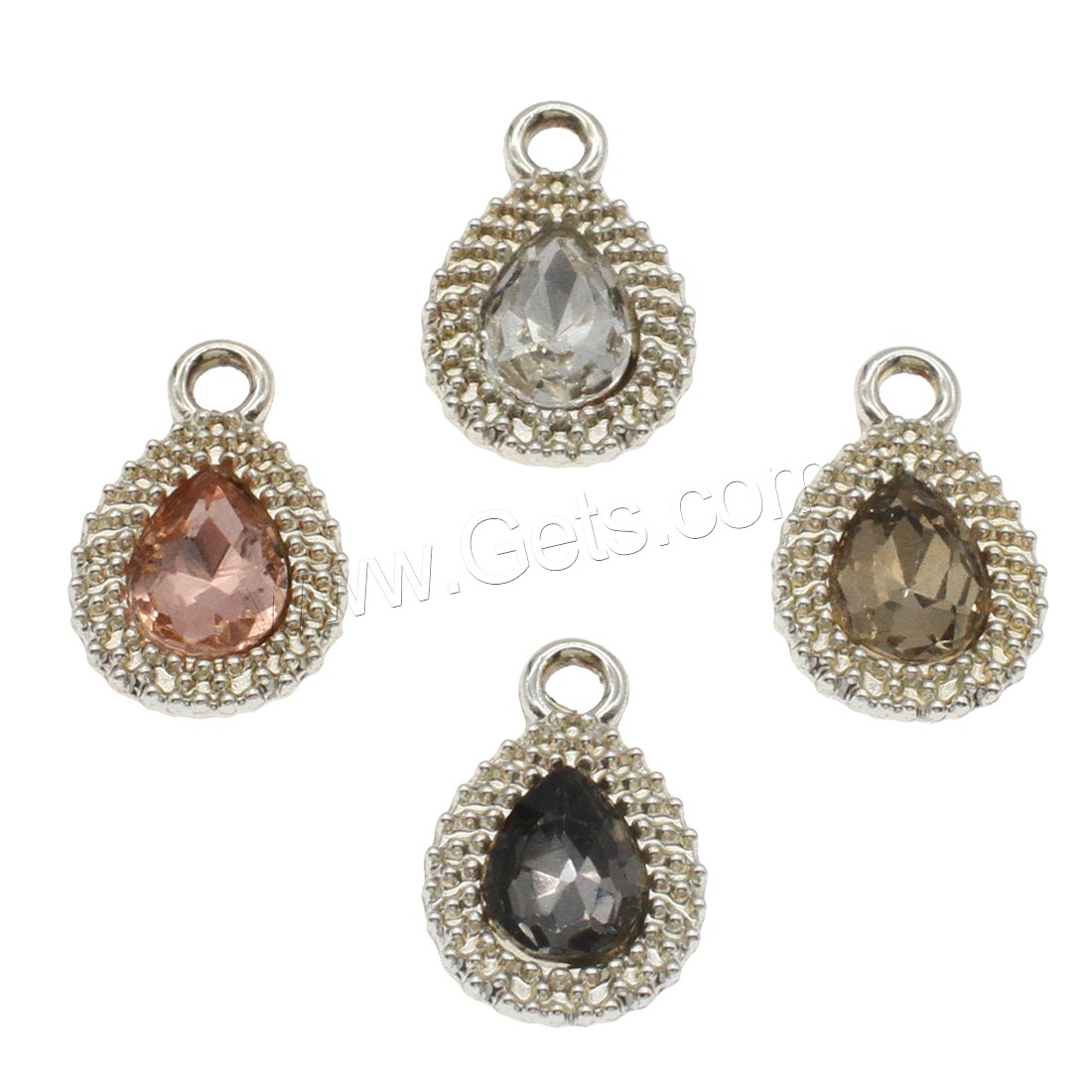 Zinc Alloy Teardrop Pendants, with Glass, platinum color plated, fashion jewelry & different size for choice, more colors for choice, Hole:Approx 2mm, Sold By Bag