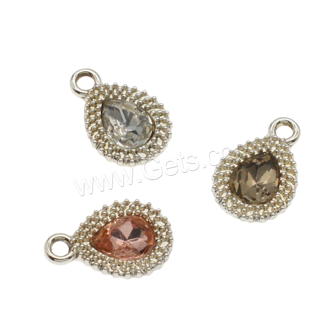 Zinc Alloy Teardrop Pendants, with Glass, platinum color plated, fashion jewelry & different size for choice, more colors for choice, Hole:Approx 2mm, Sold By Bag