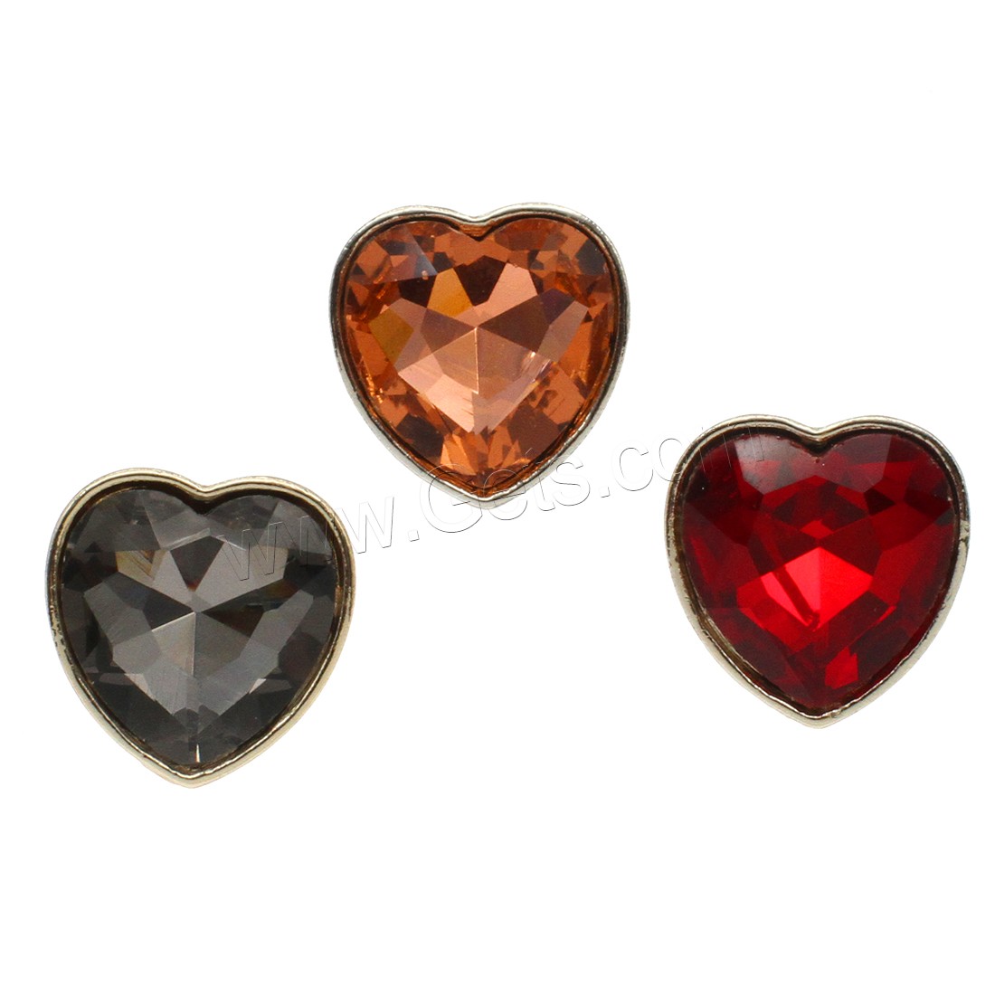 Zinc Alloy Shank Button, with Glass, Heart, plated, fashion jewelry & different size for choice, more colors for choice, Hole:Approx 1.5mm, Approx 50PCs/Bag, Sold By Bag