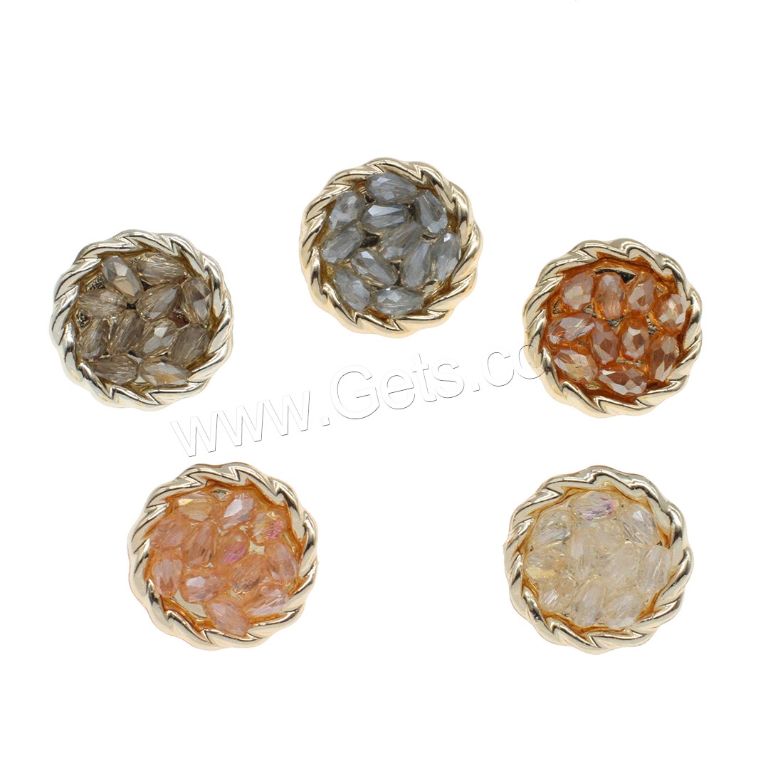 Zinc Alloy Shank Button, with Glass, Flower, plated, fashion jewelry & different size for choice, more colors for choice, Hole:Approx 4mm, Approx 50PCs/Bag, Sold By Bag