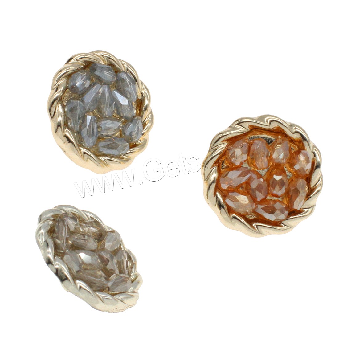 Zinc Alloy Shank Button, with Glass, Flower, plated, fashion jewelry & different size for choice, more colors for choice, Hole:Approx 4mm, Approx 50PCs/Bag, Sold By Bag