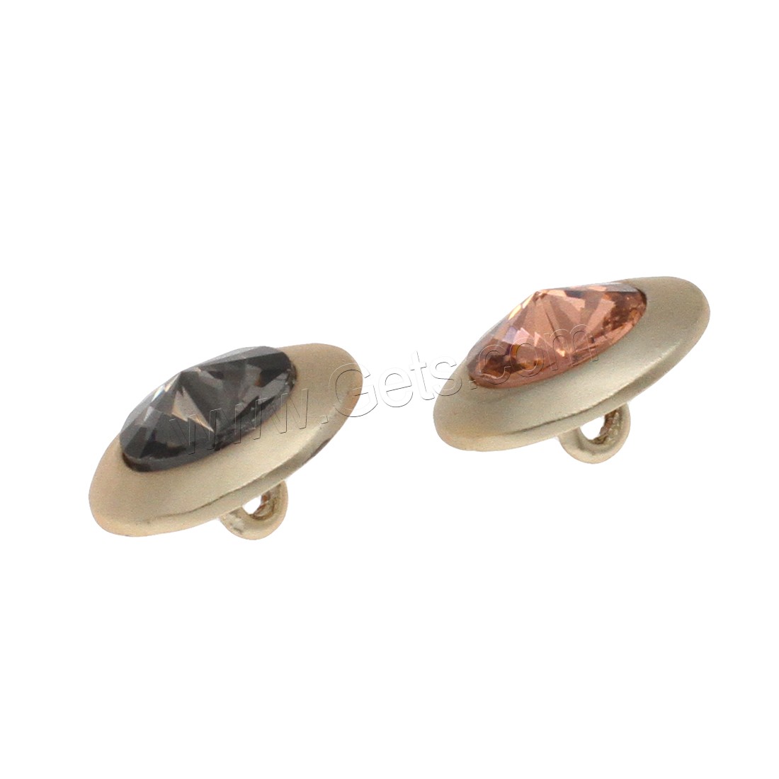 Zinc Alloy Shank Button, with Glass, gold color plated, fashion jewelry & different size for choice, more colors for choice, Hole:Approx 2mm, Approx 100PCs/Bag, Sold By Bag