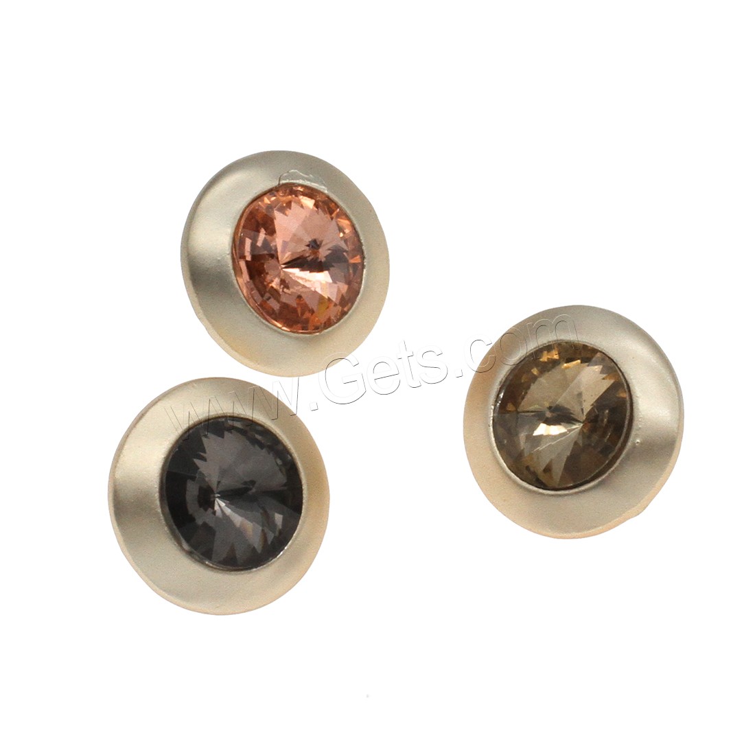 Zinc Alloy Shank Button, with Glass, gold color plated, fashion jewelry & different size for choice, more colors for choice, Hole:Approx 2mm, Approx 100PCs/Bag, Sold By Bag