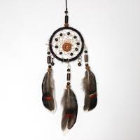 Fashion Dream Catcher, Iron, with Feather, handmade, for home and office & vintage, brown 