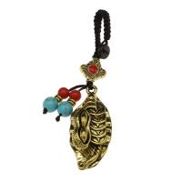 Zinc Alloy Key Chain Jewelry, with Nylon Cord, Leaf, antique gold color plated, Unisex 7.7mm 
