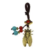 Zinc Alloy Key Chain Jewelry, with Nylon Cord, Cicada, antique gold color plated, Unisex 7.8mm 