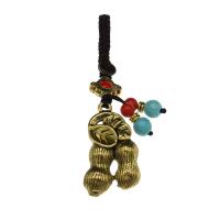 Zinc Alloy Key Chain Jewelry, with Nylon Cord, Peanut, antique gold color plated, Unisex 8.5mm 