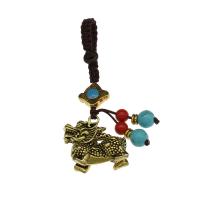 Zinc Alloy Key Chain Jewelry, with Nylon Cord, Dragon, antique gold color plated, Unisex 7.6mm 