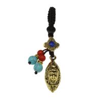 Zinc Alloy Key Chain Jewelry, with Nylon Cord, Buddha, antique gold color plated, Unisex 8mm 