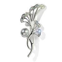 Zinc Alloy Brooch, with Shell Pearl, plated, for woman & with rhinestone & hollow 