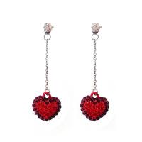 Rhinestone Zinc Alloy Jewelry Set, zinc alloy post pin, Heart, platinum color plated & for woman & with rhinestone, red, nickel, lead & cadmium free, 26mm,55mm Approx 17.7 