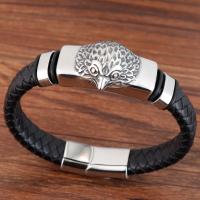Stainless Steel Bracelet, with PU Leather, polished, braided bracelet & for man Approx 8.26 Inch 