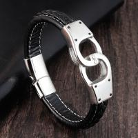 Stainless Steel Bracelet, with PU Leather, polished & for man 
