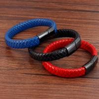 Stainless Steel Bracelet, with PU Leather, polished, braided bracelet & for man 