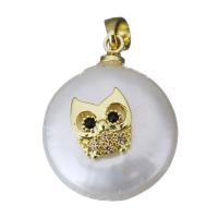 Cultured Freshwater Pearl Brass Pendant, with Freshwater Pearl, gold color plated, fashion jewelry & micro pave cubic zirconia, 13-15x18-20x8-9mm Approx 