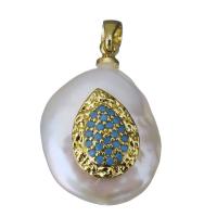 Cultured Freshwater Pearl Brass Pendant, with Freshwater Pearl, gold color plated, fashion jewelry & micro pave cubic zirconia, 14-15x19-21x9-11mm Approx 