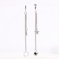 Stainless Steel Huggie Hoop Drop Earring, silver color plated, fashion jewelry & Unisex & oval chain 100mm 