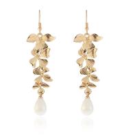 Zinc Alloy Drop Earring, with Plastic Pearl, Flower, gold color plated, fashion jewelry & for woman, nickel, lead & cadmium free, 14*53mm 