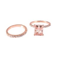 aleación de zinc anillo de los pares, chapado en color rosa dorada, unisexo & diverso tamaño para la opción & con diamantes de imitación, libre de níquel, plomo & cadmio, 2parespareja/Bolsa, Vendido por Bolsa