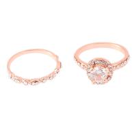 aleación de zinc anillo de los pares, chapado en color rosa dorada, 2 piezas & diverso tamaño para la opción & para mujer & con diamantes de imitación, libre de níquel, plomo & cadmio, 2Setsset/Bolsa, Vendido por Bolsa