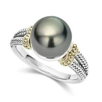 Brass Finger Ring, with Plastic Pearl, plated & for woman, black, nickel, lead & cadmium free 
