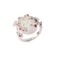 Zinc Alloy Finger Ring, silver color plated & for woman & with rhinestone, jade white color, nickel, lead & cadmium free 