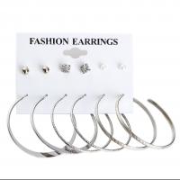 Zinc Alloy Earring Set, Stud Earring & earring, with Plastic Pearl, plated, 6 pieces & for woman & with rhinestone nickel, lead & cadmium free, 50mm,6mm 