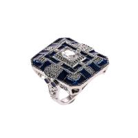 Anillo de dedo de aleación de Zinc, chapado en color de plata, diverso tamaño para la opción & para mujer & con diamantes de imitación, azul, 25.5*27mm, Vendido por UD
