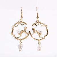 Plastic Pearl Zinc Alloy Earring, with Natural Stone & Plastic Pearl, gold color plated, fashion jewelry & for woman, 65mm 