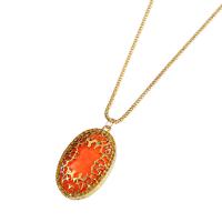 Resin Zinc Alloy Necklace, with Resin, gold color plated, for woman & with rhinestone, 60*40mm Inch 
