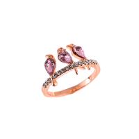 Anillo de dedo de aleación de Zinc, Pájaro, chapado en color rosa dorada, diverso tamaño para la opción & para mujer & con diamantes de imitación, Púrpura, libre de níquel, plomo & cadmio, 2PCs/Bolsa, Vendido por Bolsa