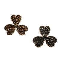 Zinc Alloy Shank Button, with Glass, Three Leaf Clover, gold color plated Approx 4mm, Approx 