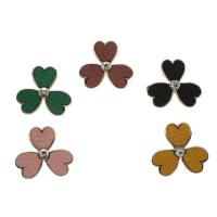Zinc Alloy Shank Button, with PU Leather, Three Leaf Clover, gold color plated, with rhinestone Approx 4mm, Approx 