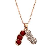 Zinc Alloy Necklace, with ABS Plastic Pearl, with 6cm extender chain, rose gold color plated, oval chain & for woman & with rhinestone, 20mm Approx 15.7 Inch 