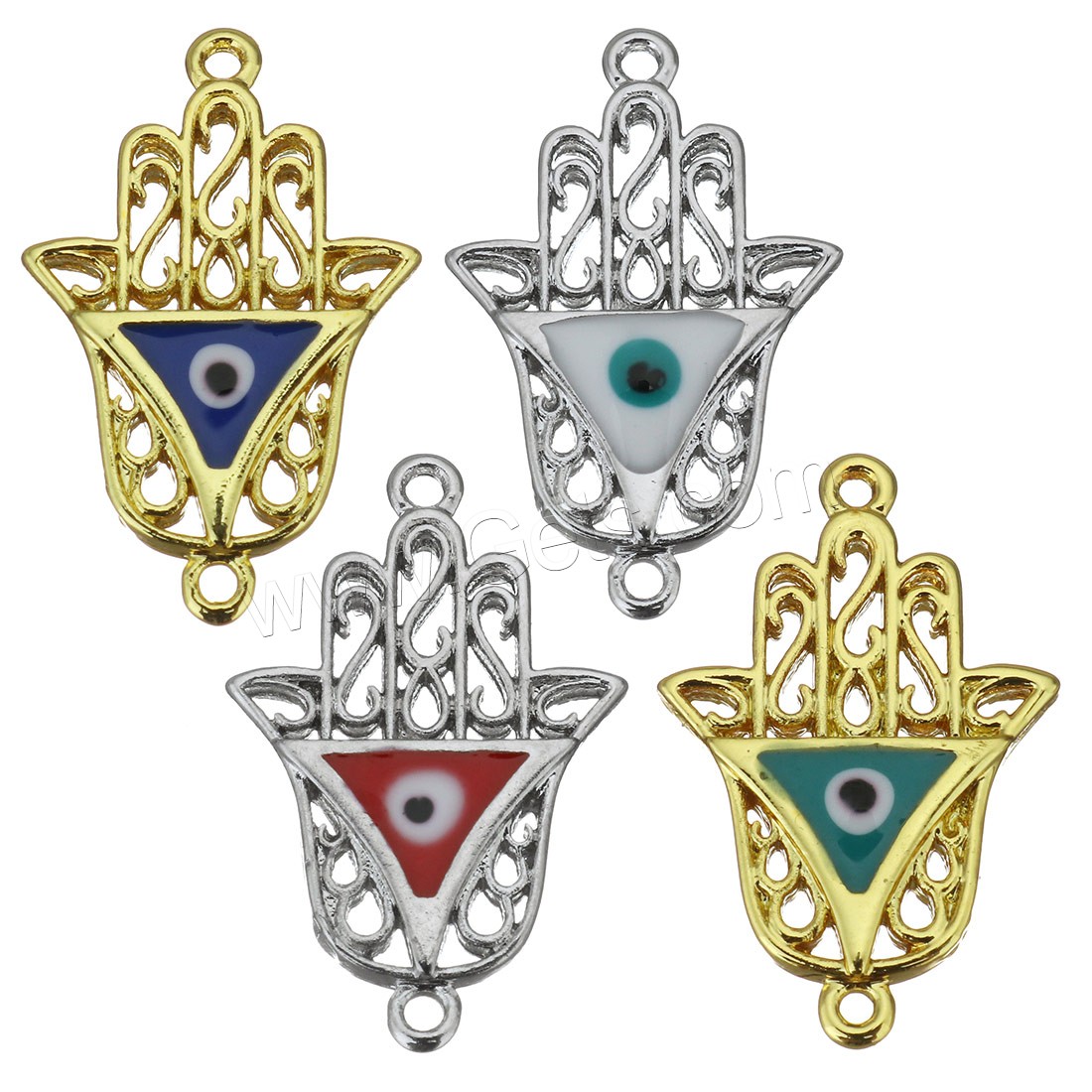 Brass Connector, Evil Eye Hamsa, plated, different styles for choice & enamel & 1/1 loop, more colors for choice, 13x20x2mm, Hole:Approx 1mm, Sold By PC
